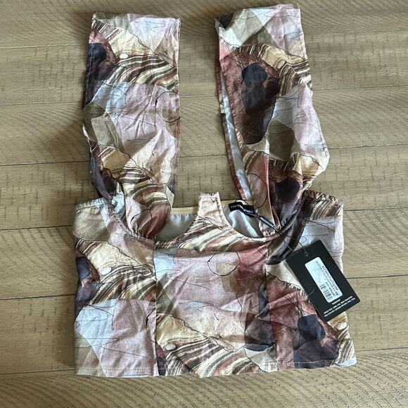 PrettyLittleThing Beige Abstract Underbust Halterneck Cross Corset NWT 12 - Picture 1 of 6